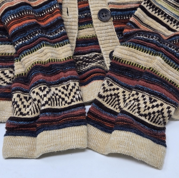 EDDIE BAUER LONG LINE BUTTON FRONT CARDIGAN COTTON SWEATER TAN STRIPE WOMEN S - Picture 12 of 15